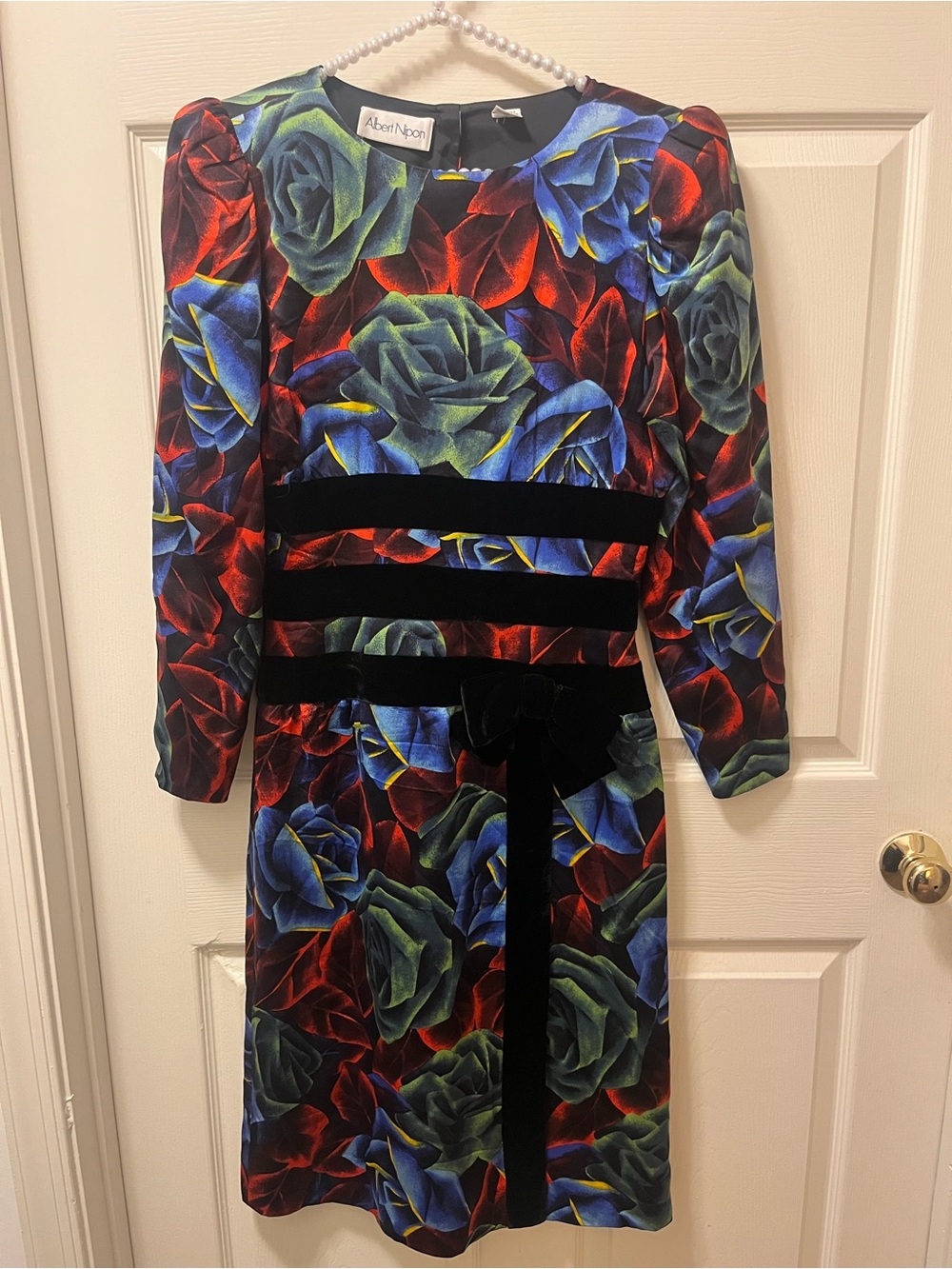 Vintage 70/80’s Albert Nipon Silk/Velvet Floral Midi Dress Size 8. Cottagecore - Picture 2 of 11